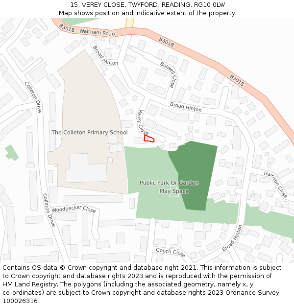 15, VEREY CLOSE, TWYFORD, READING, RG10 0LW: Location map and indicative extent of plot