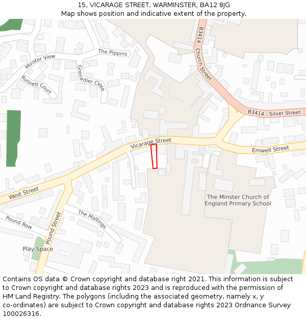 15, VICARAGE STREET, WARMINSTER, BA12 8JG: Location map and indicative extent of plot