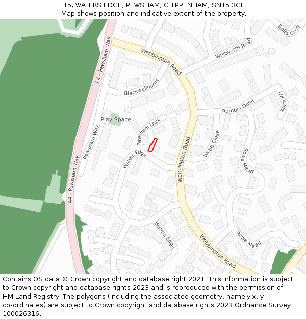 15, WATERS EDGE, PEWSHAM, CHIPPENHAM, SN15 3GF: Location map and indicative extent of plot