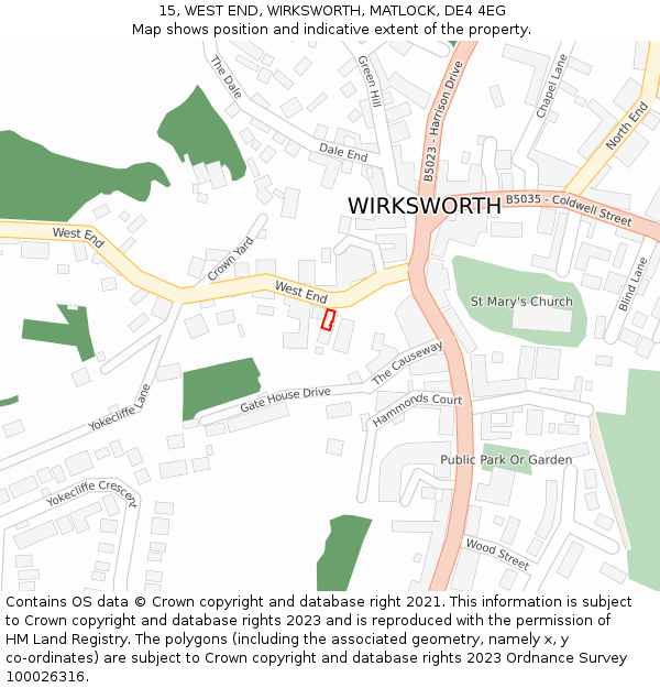 15, WEST END, WIRKSWORTH, MATLOCK, DE4 4EG: Location map and indicative extent of plot