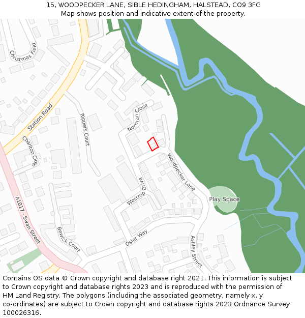 15, WOODPECKER LANE, SIBLE HEDINGHAM, HALSTEAD, CO9 3FG: Location map and indicative extent of plot