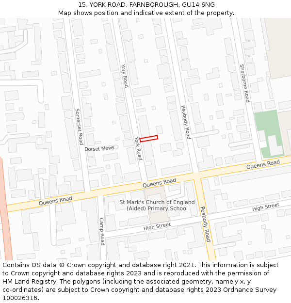 15, YORK ROAD, FARNBOROUGH, GU14 6NG: Location map and indicative extent of plot