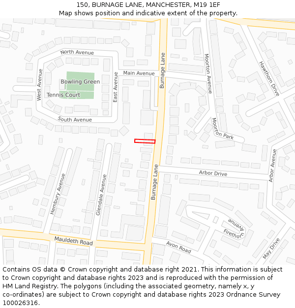 150, BURNAGE LANE, MANCHESTER, M19 1EF: Location map and indicative extent of plot