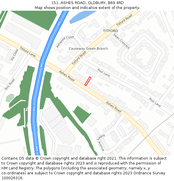 151, ASHES ROAD, OLDBURY, B69 4RD: Location map and indicative extent of plot