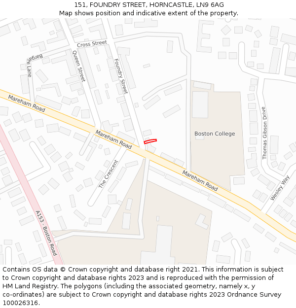 151, FOUNDRY STREET, HORNCASTLE, LN9 6AG: Location map and indicative extent of plot
