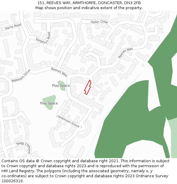 151, REEVES WAY, ARMTHORPE, DONCASTER, DN3 2FB: Location map and indicative extent of plot