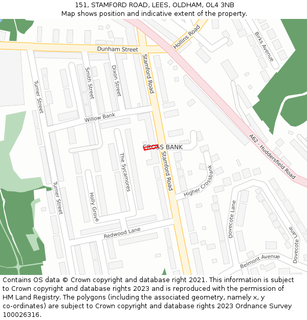151, STAMFORD ROAD, LEES, OLDHAM, OL4 3NB: Location map and indicative extent of plot