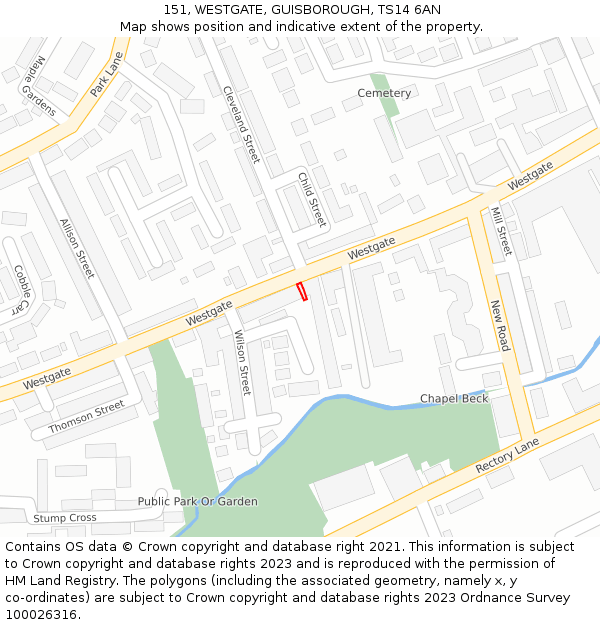 151, WESTGATE, GUISBOROUGH, TS14 6AN: Location map and indicative extent of plot