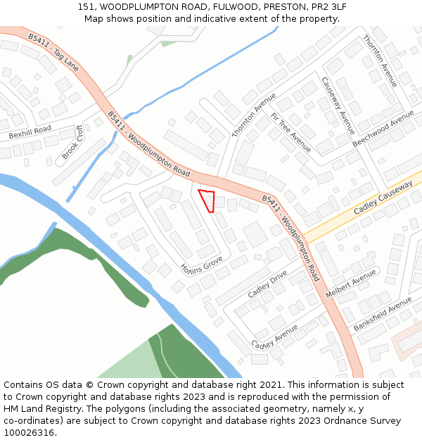151, WOODPLUMPTON ROAD, FULWOOD, PRESTON, PR2 3LF: Location map and indicative extent of plot
