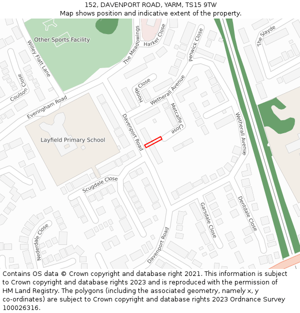 152, DAVENPORT ROAD, YARM, TS15 9TW: Location map and indicative extent of plot