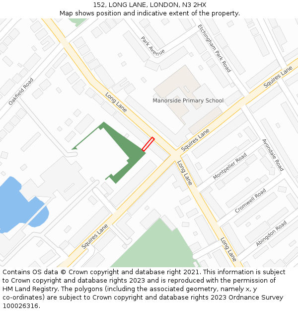 152, LONG LANE, LONDON, N3 2HX: Location map and indicative extent of plot