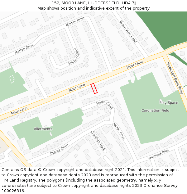 152, MOOR LANE, HUDDERSFIELD, HD4 7JJ: Location map and indicative extent of plot
