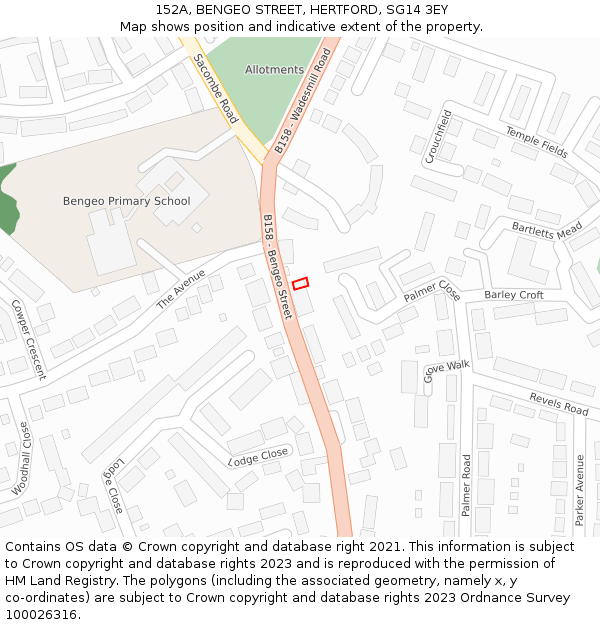 152A, BENGEO STREET, HERTFORD, SG14 3EY: Location map and indicative extent of plot