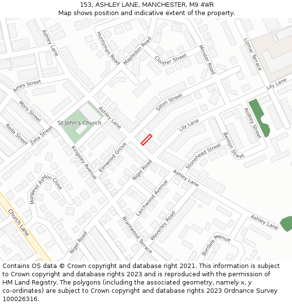 153, ASHLEY LANE, MANCHESTER, M9 4WR: Location map and indicative extent of plot