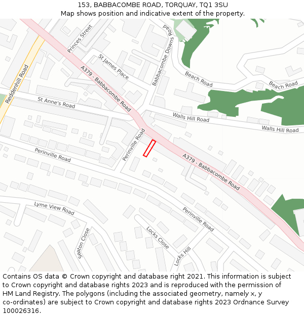 153, BABBACOMBE ROAD, TORQUAY, TQ1 3SU: Location map and indicative extent of plot