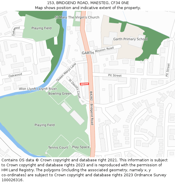 153, BRIDGEND ROAD, MAESTEG, CF34 0NE: Location map and indicative extent of plot