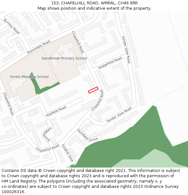 153, CHAPELHILL ROAD, WIRRAL, CH46 9RR: Location map and indicative extent of plot