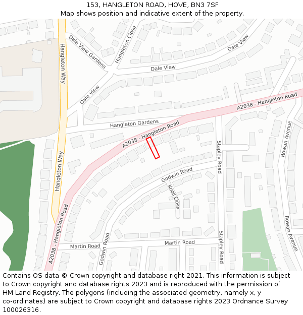 153, HANGLETON ROAD, HOVE, BN3 7SF: Location map and indicative extent of plot