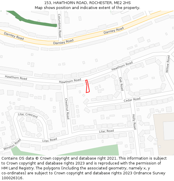 153, HAWTHORN ROAD, ROCHESTER, ME2 2HS: Location map and indicative extent of plot