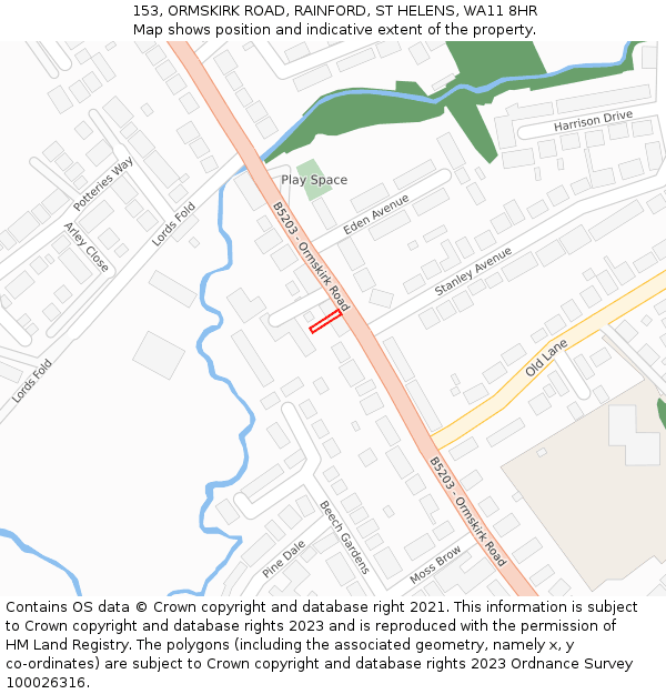 153, ORMSKIRK ROAD, RAINFORD, ST HELENS, WA11 8HR: Location map and indicative extent of plot
