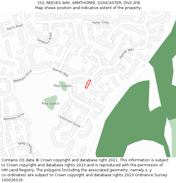 153, REEVES WAY, ARMTHORPE, DONCASTER, DN3 2FB: Location map and indicative extent of plot