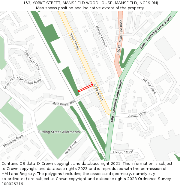 153, YORKE STREET, MANSFIELD WOODHOUSE, MANSFIELD, NG19 9NJ: Location map and indicative extent of plot