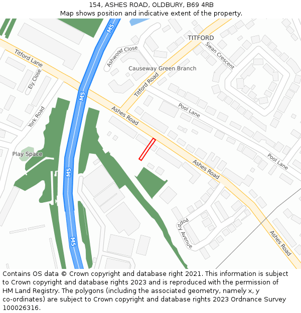 154, ASHES ROAD, OLDBURY, B69 4RB: Location map and indicative extent of plot