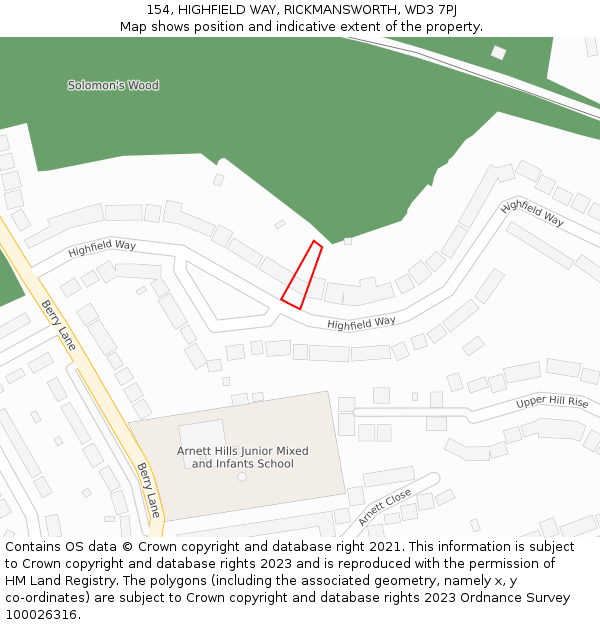 154, HIGHFIELD WAY, RICKMANSWORTH, WD3 7PJ: Location map and indicative extent of plot