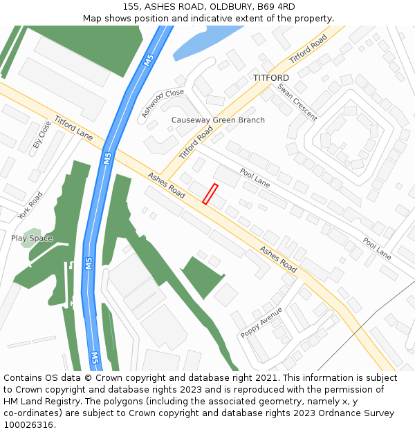 155, ASHES ROAD, OLDBURY, B69 4RD: Location map and indicative extent of plot
