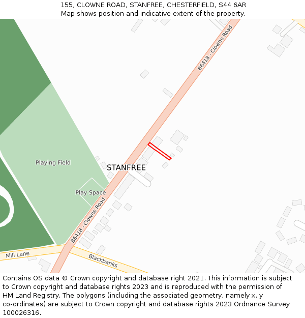 155, CLOWNE ROAD, STANFREE, CHESTERFIELD, S44 6AR: Location map and indicative extent of plot