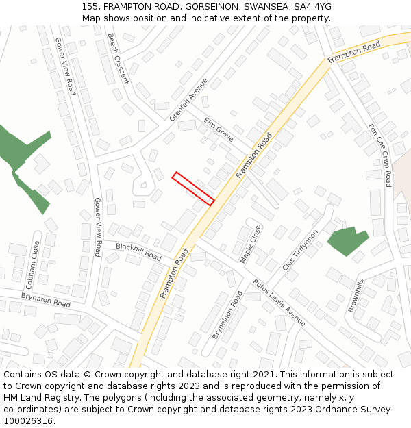 155, FRAMPTON ROAD, GORSEINON, SWANSEA, SA4 4YG: Location map and indicative extent of plot