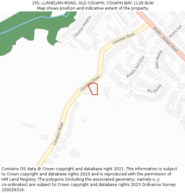 155, LLANELIAN ROAD, OLD COLWYN, COLWYN BAY, LL29 8UW: Location map and indicative extent of plot