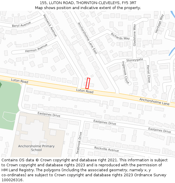 155, LUTON ROAD, THORNTON-CLEVELEYS, FY5 3RT: Location map and indicative extent of plot