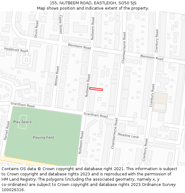 155, NUTBEEM ROAD, EASTLEIGH, SO50 5JS: Location map and indicative extent of plot