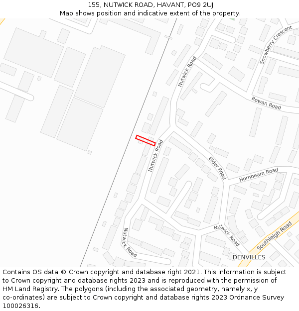 155, NUTWICK ROAD, HAVANT, PO9 2UJ: Location map and indicative extent of plot