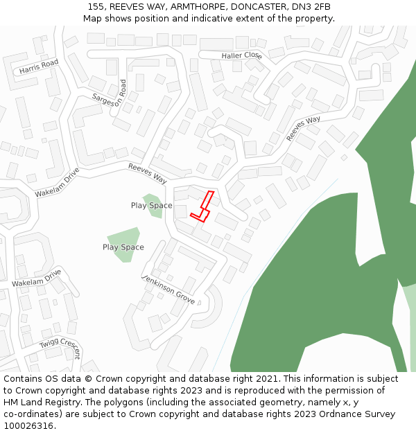 155, REEVES WAY, ARMTHORPE, DONCASTER, DN3 2FB: Location map and indicative extent of plot