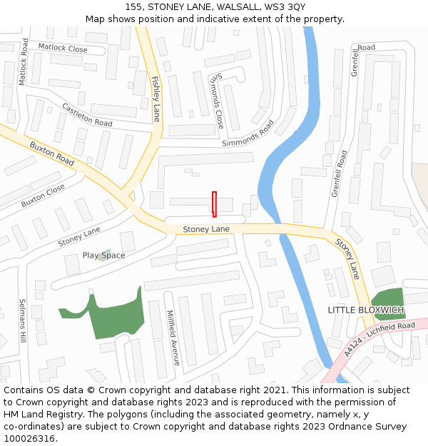 155, STONEY LANE, WALSALL, WS3 3QY: Location map and indicative extent of plot