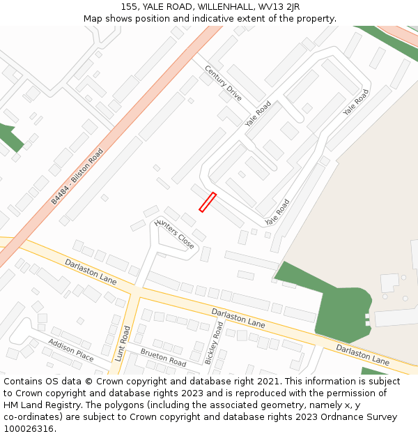 155, YALE ROAD, WILLENHALL, WV13 2JR: Location map and indicative extent of plot