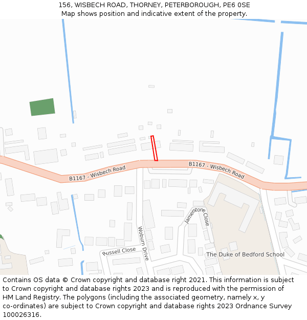 156, WISBECH ROAD, THORNEY, PETERBOROUGH, PE6 0SE: Location map and indicative extent of plot
