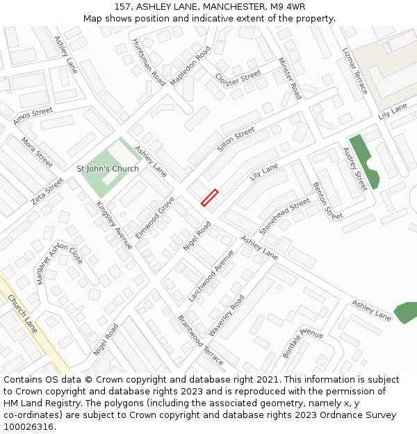 157, ASHLEY LANE, MANCHESTER, M9 4WR: Location map and indicative extent of plot