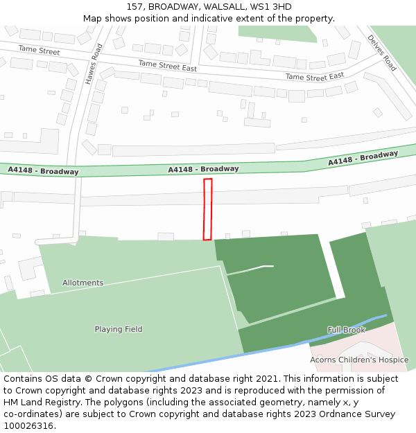 157, BROADWAY, WALSALL, WS1 3HD: Location map and indicative extent of plot