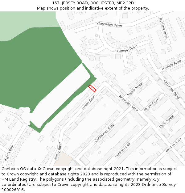 157, JERSEY ROAD, ROCHESTER, ME2 3PD: Location map and indicative extent of plot