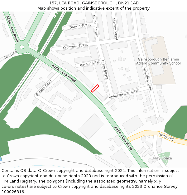 157, LEA ROAD, GAINSBOROUGH, DN21 1AB: Location map and indicative extent of plot