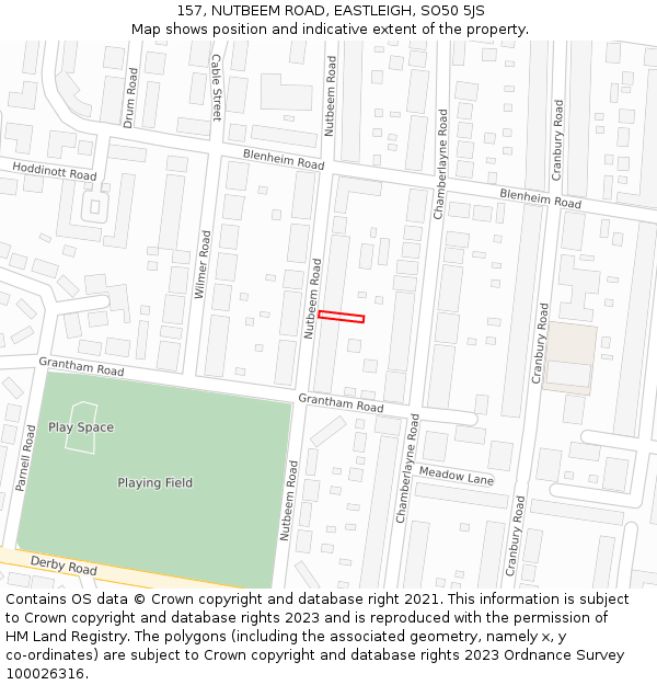 157, NUTBEEM ROAD, EASTLEIGH, SO50 5JS: Location map and indicative extent of plot