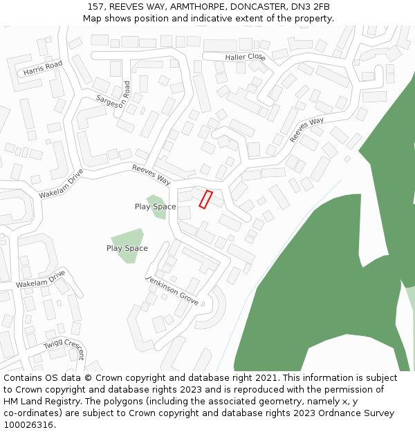 157, REEVES WAY, ARMTHORPE, DONCASTER, DN3 2FB: Location map and indicative extent of plot