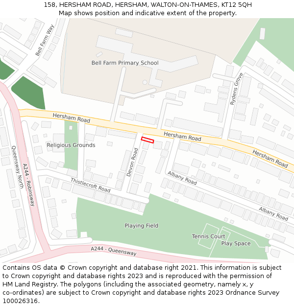 158, HERSHAM ROAD, HERSHAM, WALTON-ON-THAMES, KT12 5QH: Location map and indicative extent of plot