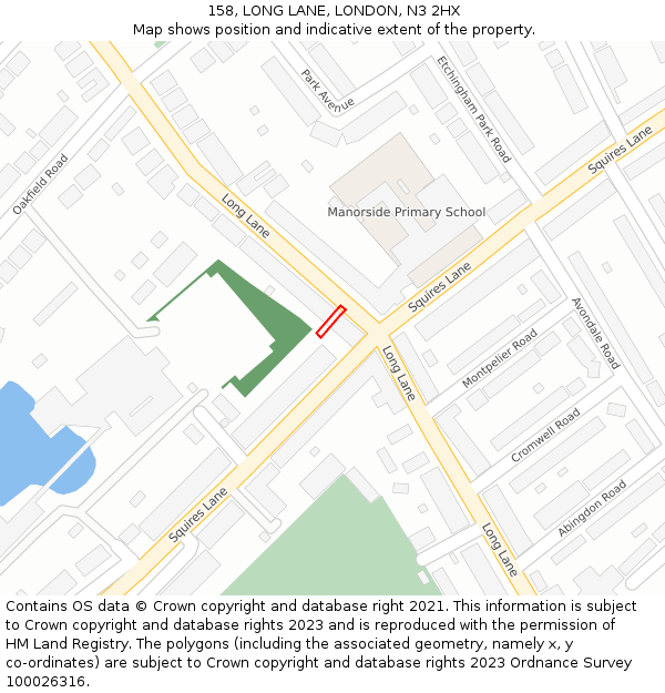 158, LONG LANE, LONDON, N3 2HX: Location map and indicative extent of plot