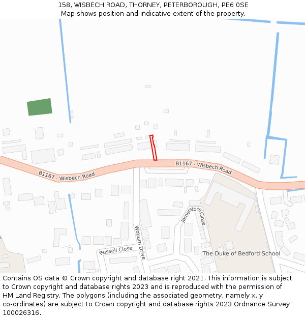 158, WISBECH ROAD, THORNEY, PETERBOROUGH, PE6 0SE: Location map and indicative extent of plot