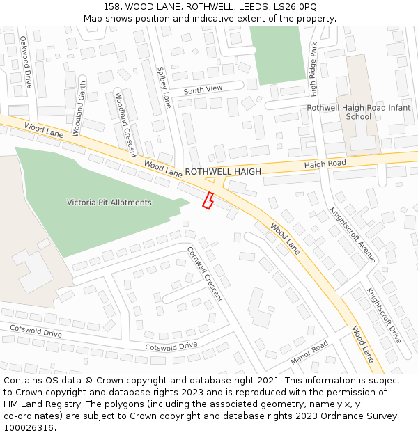 158, WOOD LANE, ROTHWELL, LEEDS, LS26 0PQ: Location map and indicative extent of plot