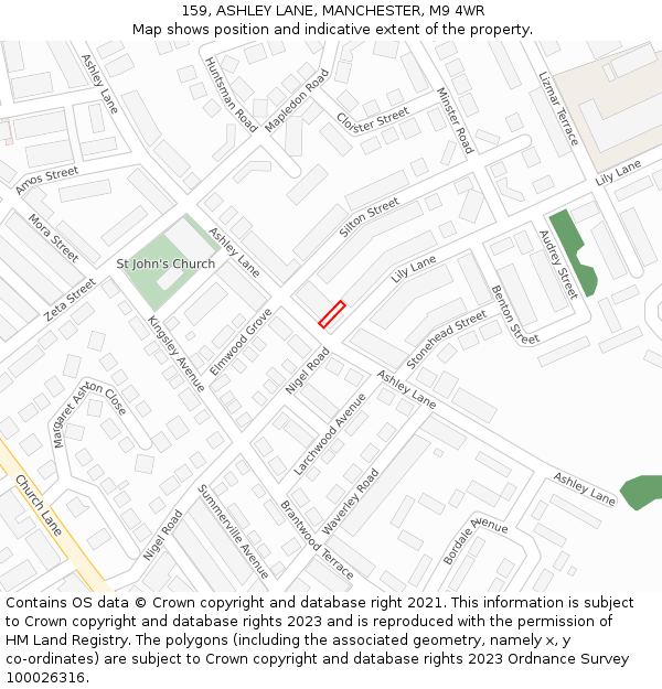 159, ASHLEY LANE, MANCHESTER, M9 4WR: Location map and indicative extent of plot